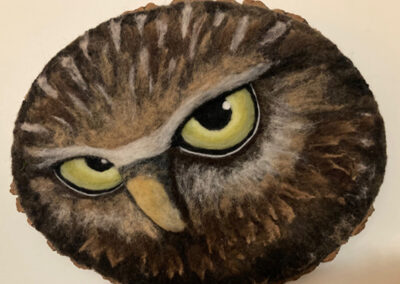 Needle felted sculpture titled Night Hunter